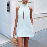 Women's Solid Color Sleeveless High-Necked Dresses Empty Fashion Vest Women