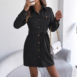 And Winter Casual Solid Color Single Row Buckle Long-Sleeved Taut Shirt Skirt Women's