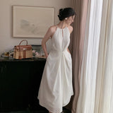 Solid Sleeveless Chiffon Dress for Women Elegant Female White Dresses Korean Fashion Vestidos Suspenders Summer 2023