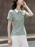 Collar Three-Dimensional Brooch Short-Sleeved Knit Shirt Women's Summer New Fashion Design Sense Positive Shoulder Thin Top