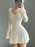 Casual Frill Long Sleeve Black Female Dress Slim Spring Autumn Mini Dresses Basic Fashion Elegant Outfits Korean