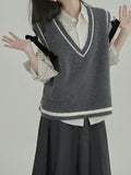 Girls Design A Sense Of Small Gentle And Comfortable Cold Literature Retro Wool-Blend Knitted Vest
