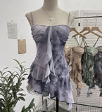 Shooting 2025 Spring And Summer New With Chest Cushions Dyed Mesh Sling Sling Vest Irregular Lotus Leaf Side Top