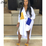 Sleeve Shirt Dress Women Casual Summer Dress Patchwork Pocket Button High Low Asymmetrical T Shirt