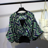 Two Piece Set Striped Chiffon Grid Summer Half Sleeve Loose V-Neck Floral Spring Cool Blouses Sweet Ladies Short Tops
