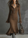 Fashion Elegant Temperament Zippered Horn Sleeve Knitted Fishtail