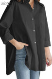 Long Sleeve White Blouse Fashion Spring Buttons Loose Clothes Office Women Tops Casual Cotton Irregular Long Shirt
