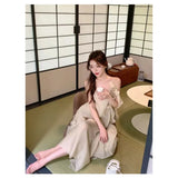 Zingj Chinese Style New Chinese Style Sling V Collar Dress Female Waist Show Thin Design Feeling Long