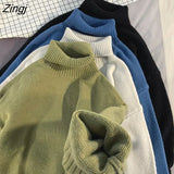 Men's Turtleneck Sweater Autumn Winter Solid Basic Knitted Oversize Pullovers Male Korean Casual Warm Knitwear Loose Jumper