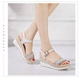 Sandals And High-Heeled Roman Pine Cream Sandals Round Head Water Drill Bohemian