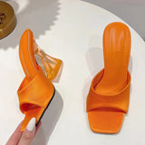 2025 Summer New Transparent Crystal Shoes Coarse Heel Cool Slippers Women Fashion Wearing Beach