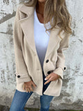 Autumn And Winter New Women's Wool Coat Casual Loose Collar Fake Pocket Open