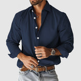 New Men's Shirt City Casual Collar Button Solid Color Men's