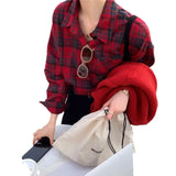 Red Plaid Shirt Coat Woman 2025 Spring And Autumn Lazy Wind Loose Shirt Casual Design