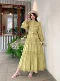 Wooden Ear Collar Buckle Tie With Long Hollow Lace Splicing French Bubble Sleeve