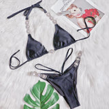 Zingj Style Bikini Sexy Crystal Diamond Split Swimsuit Female Solid Color Strap 2023