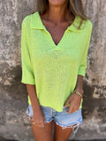 Women's Summer New Collar Knitted Shirt Seven-Point Sleeve Solid Color Bottom Shirt