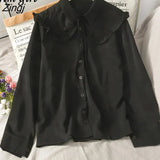 Sweet White Shirt Women Korean Lace Up Peter Pan Collar Blouses Spring Autumn Elegant Office Work Long Sleeve Ladies