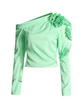 Fashion One-Shoulder Collar Shirt 2025 New Spliced Lotus Leaf Side Flower Design Long-Sleeved Shirt Top