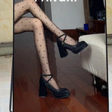 New National Style With Skirt Waterproof Platform High Heels Woman's Head Button Mary Jane Shoes Thick Heel