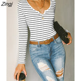 PETAL Black White Striped Split Neck Top For Woman Casual Long Sleeve Pullovers 2023 Spring Autumn Tee Shirts