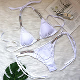 Zingj Solid Color Sexy Strap Swimsuit Luxury Rhinestone Swimsuit 2023 New