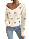 And Winter Valentine's Day Design Slid Love Embroidery V Collar Sweater Female