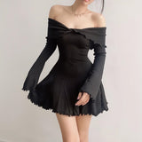 Zingj Winter New Women's Sweet Sexy Pure Desire Slim Thread One Word Shoulder Long Sleeve