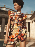 High-End Women's Sexy Dew Back-To-Back Dress Skirt Short Dress High-End Fine Print Dress Dress