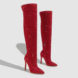 New Fashion Water Drilled Over Knee Boots Sexy Tip Side Zipper Comfortable Large