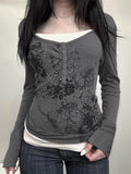 Homologous Retro Butterfly Print Color And Fake Two T-Shirts And Hot Girls Thin Knitted