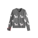Spring And Autumn Women's Round-Neck Knitted Shirt Jacket Puppy Pattern Sweater Women Put On The Long Sleeve Design