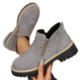 New Large-Size Double Zipper Thick-Bottomed Martin Boots Women's Short-Head Velvet Rough And Bare