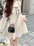 Bandage Mini Dress for Women Party Y2k Casual Long Flare Sleeve Vintage One Piece Dress Elegant Korea Fashion Autumn