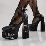 Black Gothic Hollow Y2K Hottie Sexy Water Table Thick High Heel Large-Size Sandals