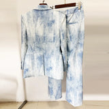 Early Spring New Tie-Dye Printing Repair Long Blazer Trousers Set Two-Piece