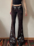 West Of The Cowboy Wind Plant Flowers Embroidered Low-Waisted Trousers Hottie Water Wash Old Leisure