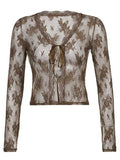 Open Front Lace Long Sleeve Crop