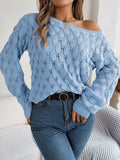 Real Shooting Autumn And Winter Leisure Feathers Hollow Word Collar Shoulder Lantern Sleeve Sweater Women's