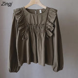 Women Ruffles Chic Design Autumn Solid Holiday All-match Hot Sale Preppy Style Ladies Blusas Mujer Leisure