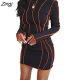 Women Fashion Spring Autumn Patchwork Round Neck Long Sleeve Dress Spring Autumn Party Short/Long Bodycon