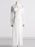 Autumn New Temperament Sister Style Dress Design Bump Color Thin Knitted Dress Female