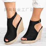 Summer Summer Thick Bottom Slope And Fish Mouth Sandals Women Word Buckle Velvet Casual Slope Fashion Shoes