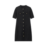 Women's New Fashion Collar Single Buckle Short Sleeves Thin Knit Mini
