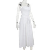 White Stripe Corset Frill Midi Dress-Outfit