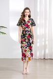 Banquet Famous Wind V-Neck Short-Sleeved Body-Brace Three-Dimensional Flower Lace Dress 2025