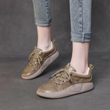 Layer Of Cowhite Casual Lace Handmade Women's Shoes New Leather Flat-Bottomed Sports Wind Soft Sole Shoes Wear Low