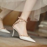 Sandals Women's Korean Version Of The New Baotou Fine Heel Head Fairy Rivet Studs Hollow Buckle