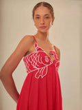 Sensense Fish-Shaped Three-Dimensional Embroidered Chest Pressure Folded Red Sling Dress 2025 New Spring And