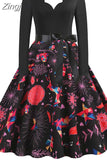 Women Dress Long Sleeve Elegant Vinatge Christmas Party Sundress Winter V Neck New Year Costume Clothing